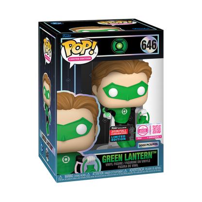 Stock photo of DC Comics Funko Pop! Green Lantern #646 Legendary NYCC 2026 shared-sticker edition in box.