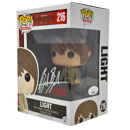 Front right angle in-box photo of Light Funko Pop! #216 signed by Brad Swaile showing autograph and box details