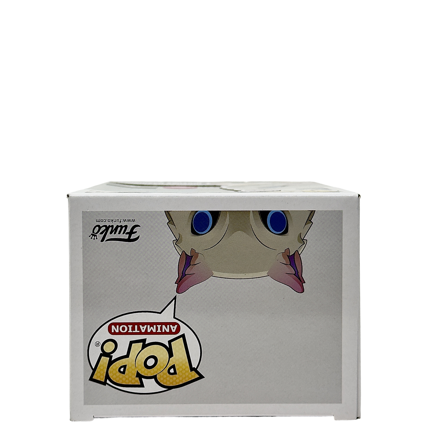 Top of box for Inosuke Hashibira Funko Pop! #875 Flocked Chalice Collectibles Exclusive Notorious Customs signed by Bryce Papenbrook