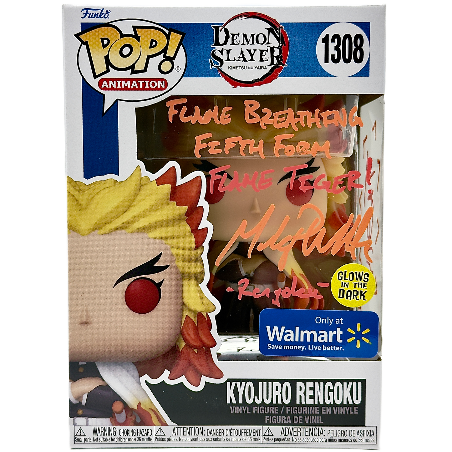 Kyojuro Rengoku Funko Pop! #1306 Walmart Exclusive Glows In The Dark signed by Mark Whitten front in-box photo