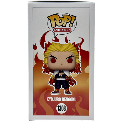 Left side of box for Kyojuro Rengoku Funko Pop! #1306 Walmart Exclusive Glows In The Dark signed by Mark Whitten