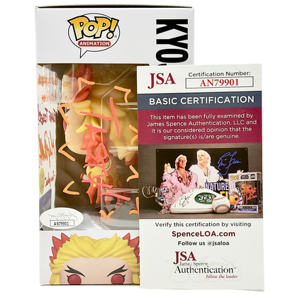 Right side of box for Kyojuro Rengoku Funko Pop! #1306 Walmart Exclusive Glows In The Dark signed by Mark Whitten