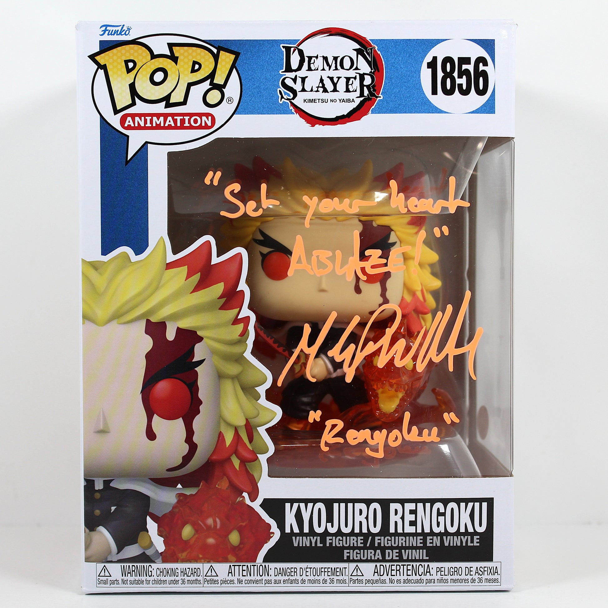 Kyojuro Rengoku Funko Pop #1856 signed by Mark Whitten front view with autograph