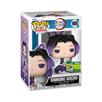 Shinobu Kocho Funko Pop! #1605 San Diego Comic Con Official Sticker stock photo in-box from Demon Slayer