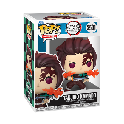 Tanjiro Kamado Fire Breathing Funko Pop! #2501 stock photo in-box from Demon Slayer