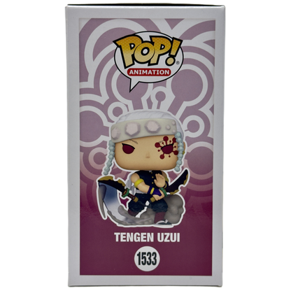 Left side of box for Tengen Uzui Funko Pop! #1533 Chase signed by Ray Chase with PSA authentication