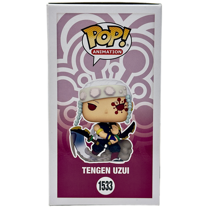 Left side of box for Tengen Uzui Funko Pop! #1533 Chase signed by Ray Chase with PSA authentication