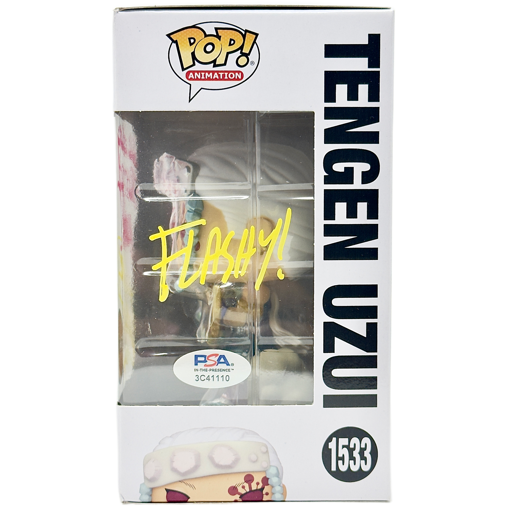 Right side of box for Tengen Uzui Funko Pop! #1533 Chase signed by Ray Chase with PSA authentication