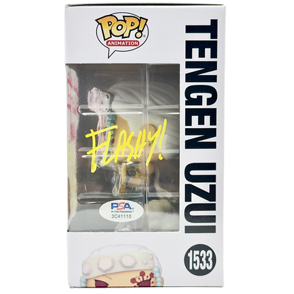 Right side of box for Tengen Uzui Funko Pop! #1533 Chase signed by Ray Chase with PSA authentication