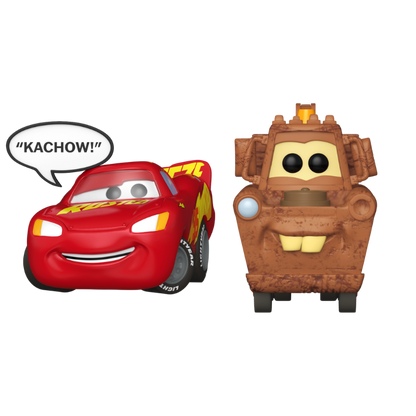 Disney Cars Funko Pop! set out-of-box featuring Mater with Jet Pack #1789 and Lightning McQueen Kachow #1790