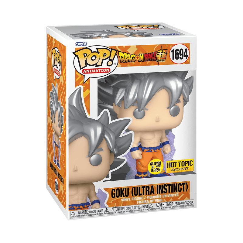 Goku (Ultra Instinct) Funko Pop! #1694 Hot Topic Exclusive Glow stock photo in-box from Dragon Ball Super