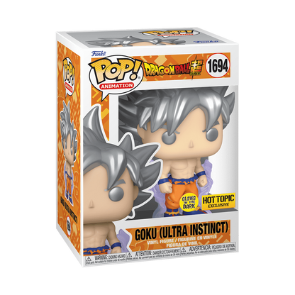 Goku (Ultra Instinct) Funko Pop! #1694 Hot Topic Exclusive Glow stock photo in-box from Dragon Ball Super