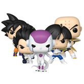 Dragon Ball Z Frieza Saga Funko Pop! set stock photo out-of-box featuring Son Goku, Vegeta, Son Gohan, Frieza, and Krillin