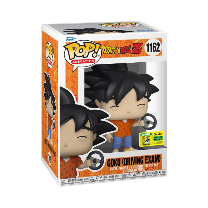 Goku Driving Exam Funko Pop! #1162 San Diego Comic Con 2022 Official Sticker stock photo in-box from Dragon Ball Z