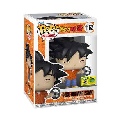 Goku Driving Exam Funko Pop! #1162 San Diego Comic Con 2022 Official Sticker stock photo in-box from Dragon Ball Z