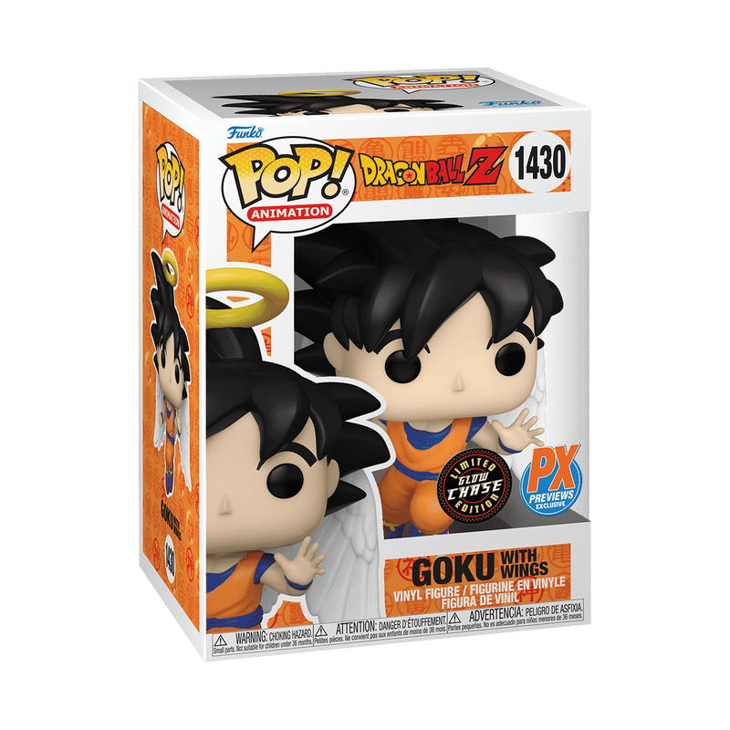 Goku with Wings Funko Pop! #1430 Glow Chase PX Previews Exclusive stock photo in-box from Dragon Ball Z