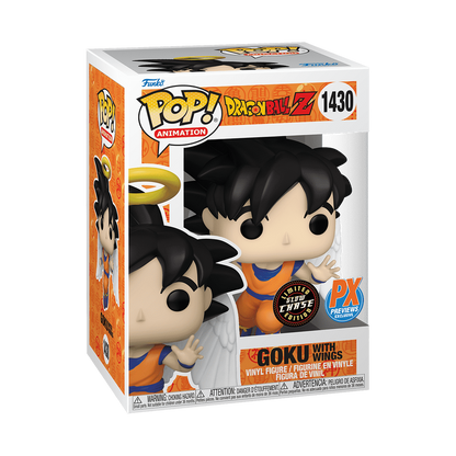 Goku with Wings Funko Pop! #1430 Glow Chase PX Previews Exclusive stock photo in-box from Dragon Ball Z