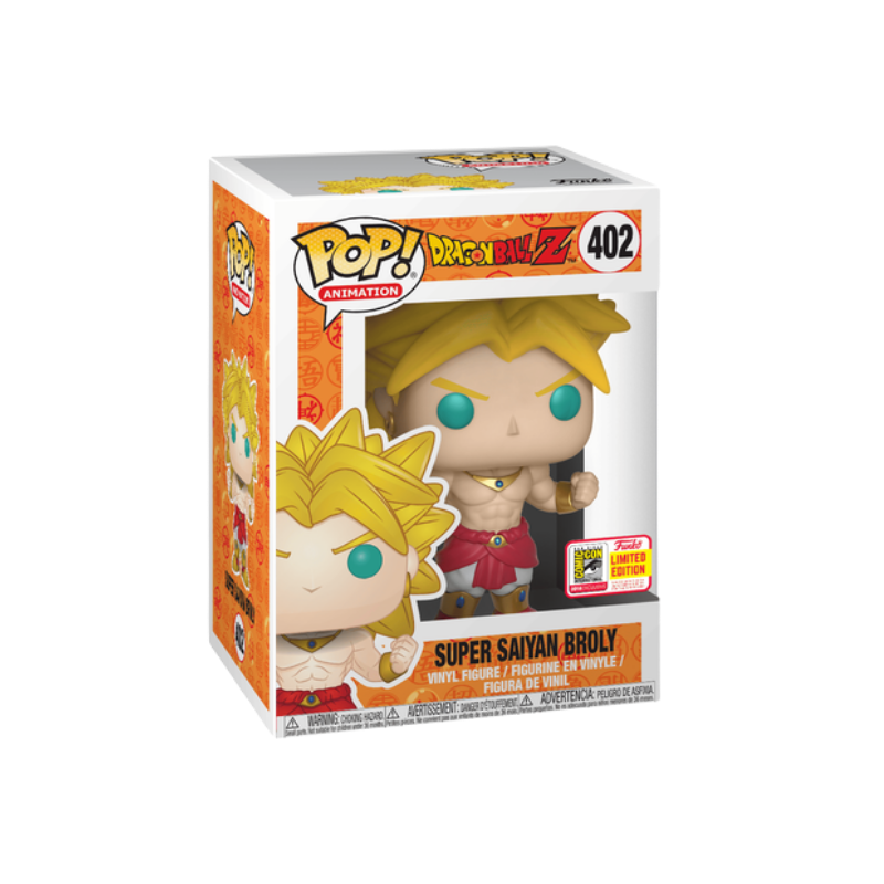 Super Saiyan Broly Funko Pop! #402 San Diego Comic Con 2018 Official Exclusive stock photo in-box from Dragon Ball Z