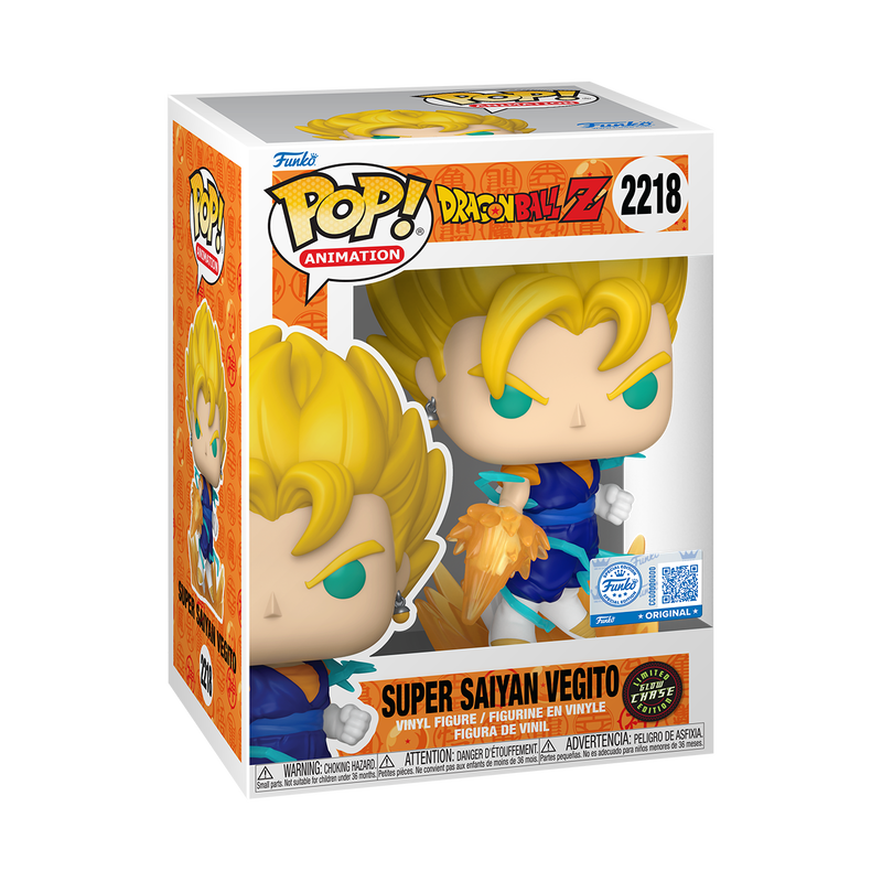 Super Saiyan Vegito Funko Pop! #2218 Exclusive Glow Chase stock photo in-box from Dragon Ball Z