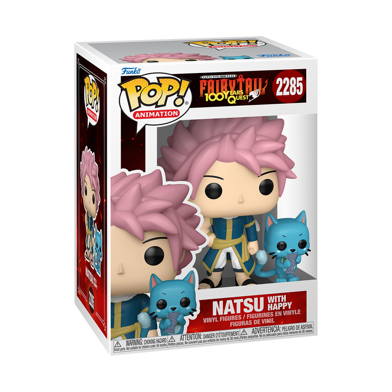 Natsu with Happy Funko Pop! #2285 stock photo in-box from Fairy Tail 100 Years Quest