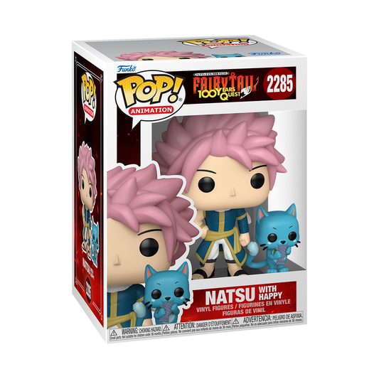 Natsu with Happy Funko Pop! #2285 stock photo in-box from Fairy Tail 100 Years Quest