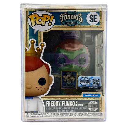 Freddy Funko as Donatello Metallic SE Funko Pop! Royalty Limited Edition 4600 Pcs Funko Fundays 2026 Quest for the Grail front view in-box