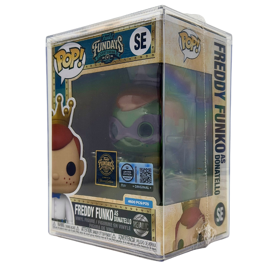 Freddy Funko as Donatello Metallic SE Funko Pop! Royalty Limited Edition 4600 Pcs Funko Fundays 2026 Quest for the Grail front left angle in-box