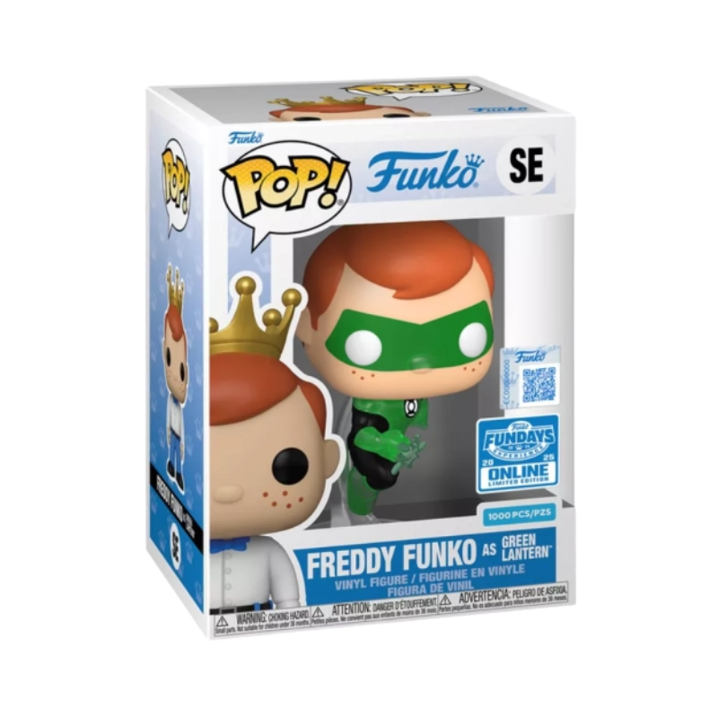 Funko Pop! Funko Freddy Funko as Green Lantern SE Funko Fundays 2025 online limited edition figure shown inside original retail packaging