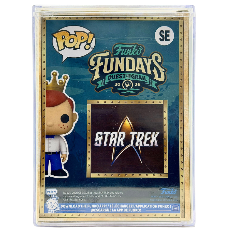 Freddy Funko as James T. Kirk (Translucent) SE Funko Pop! Legendary Limited Edition 1000 Pcs Funko Fundays 2026 Quest for the Grail back view in-box