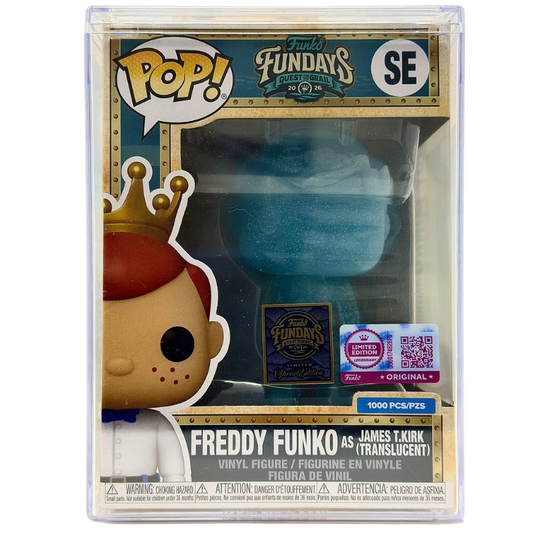 Freddy Funko as James T. Kirk (Translucent) SE Funko Pop! Legendary Limited Edition 1000 Pcs Funko Fundays 2026 Quest for the Grail front view in-box