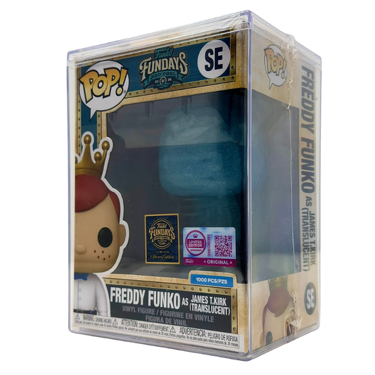 Freddy Funko as James T. Kirk (Translucent) SE Funko Pop! Legendary Limited Edition 1000 Pcs Funko Fundays 2026 Quest for the Grail front left angle in-box