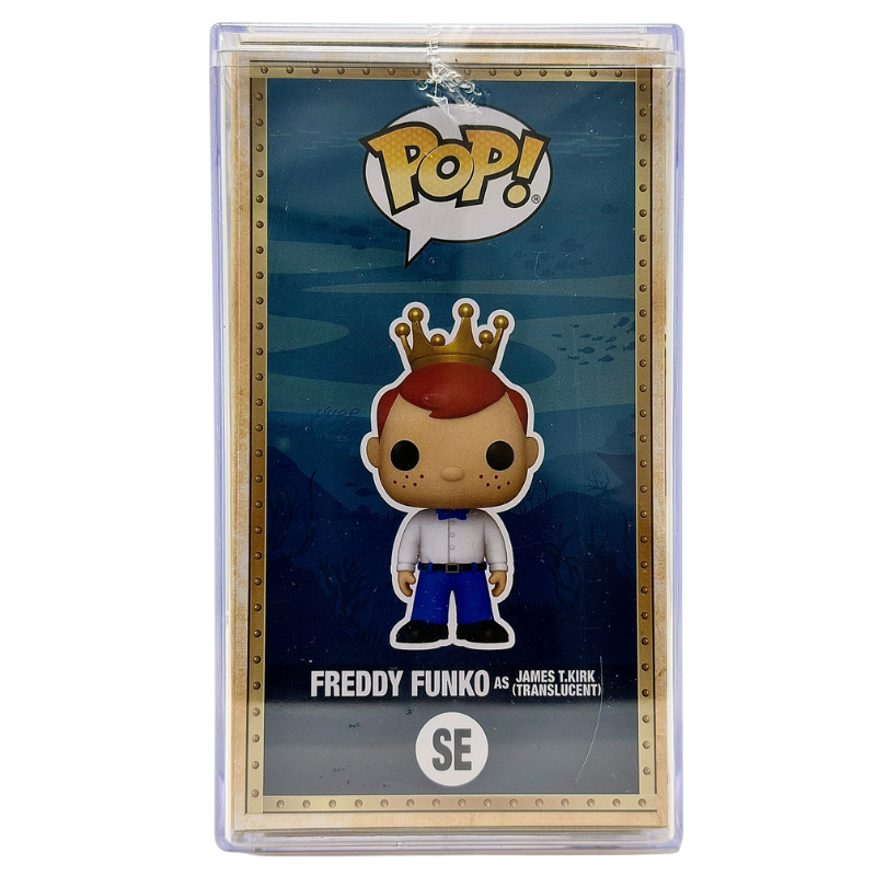 Freddy Funko as James T. Kirk (Translucent) SE Funko Pop! Legendary Limited Edition 1000 Pcs Funko Fundays 2026 Quest for the Grail left side view in-box