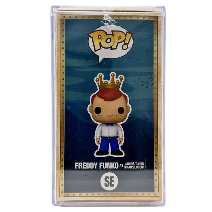 Freddy Funko as James T. Kirk (Translucent) SE Funko Pop! Legendary Limited Edition 1000 Pcs Funko Fundays 2026 Quest for the Grail left side view in-box