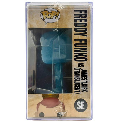 Freddy Funko as James T. Kirk (Translucent) SE Funko Pop! Legendary Limited Edition 1000 Pcs Funko Fundays 2026 Quest for the Grail right side view in-box
