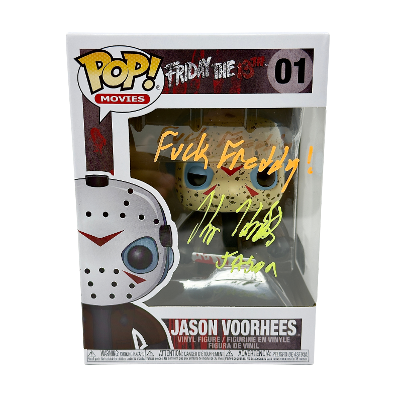 Jason Voorhees Funko Pop! #01 signed by Kane Hodder SWAU Certified stock photo front of box Friday the 13th