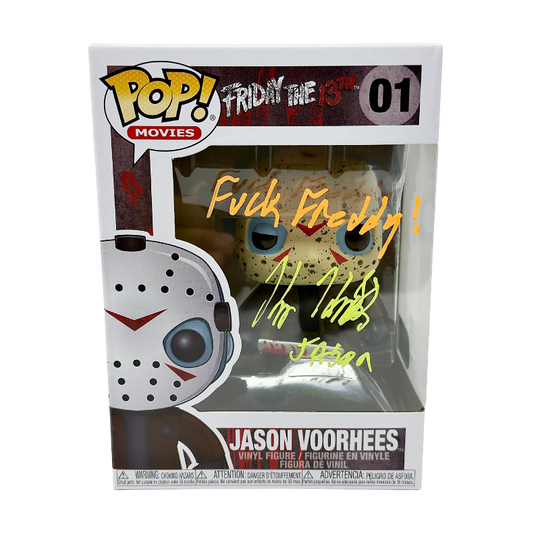 Jason Voorhees Funko Pop! #01 signed by Kane Hodder SWAU Certified stock photo front of box Friday the 13th