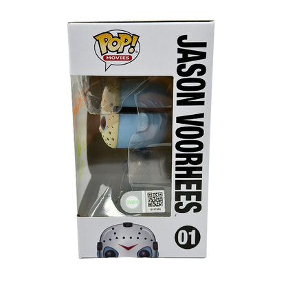 Jason Voorhees Funko Pop! #01 signed by Kane Hodder SWAU Certified stock photo side of box with certification sticker Friday the 13th