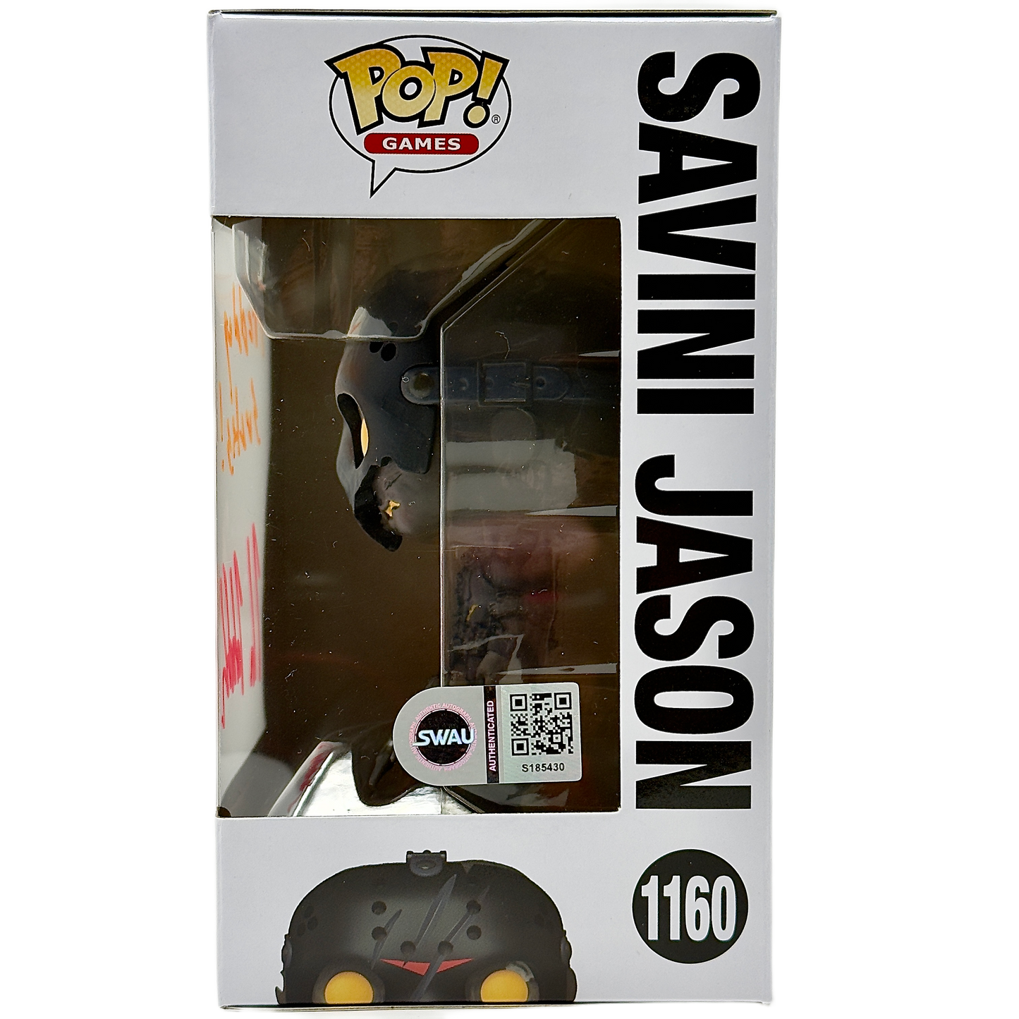 Right side of box for Savini Jason Funko Pop! #1160 signed by Kane Hodder
