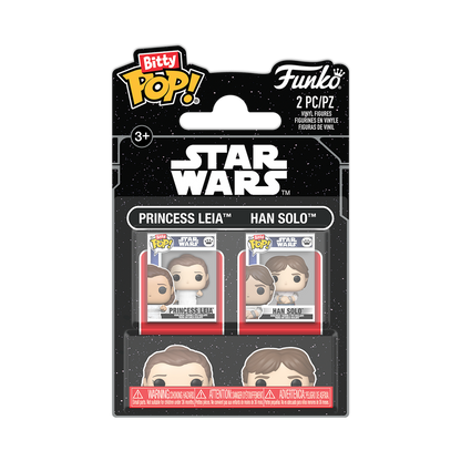 Funko Bitty Pop! Star Wars Princess Leia and Han Solo 2-Pack packaging front view