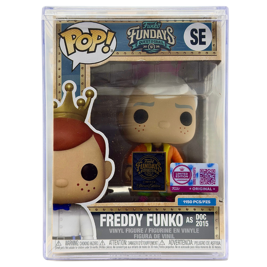 Front in-box view of Freddy Funko as Doc 2015 SE Legendary Limited Edition 1,150 PCS from Back to the Future and Funko Fundays 2026