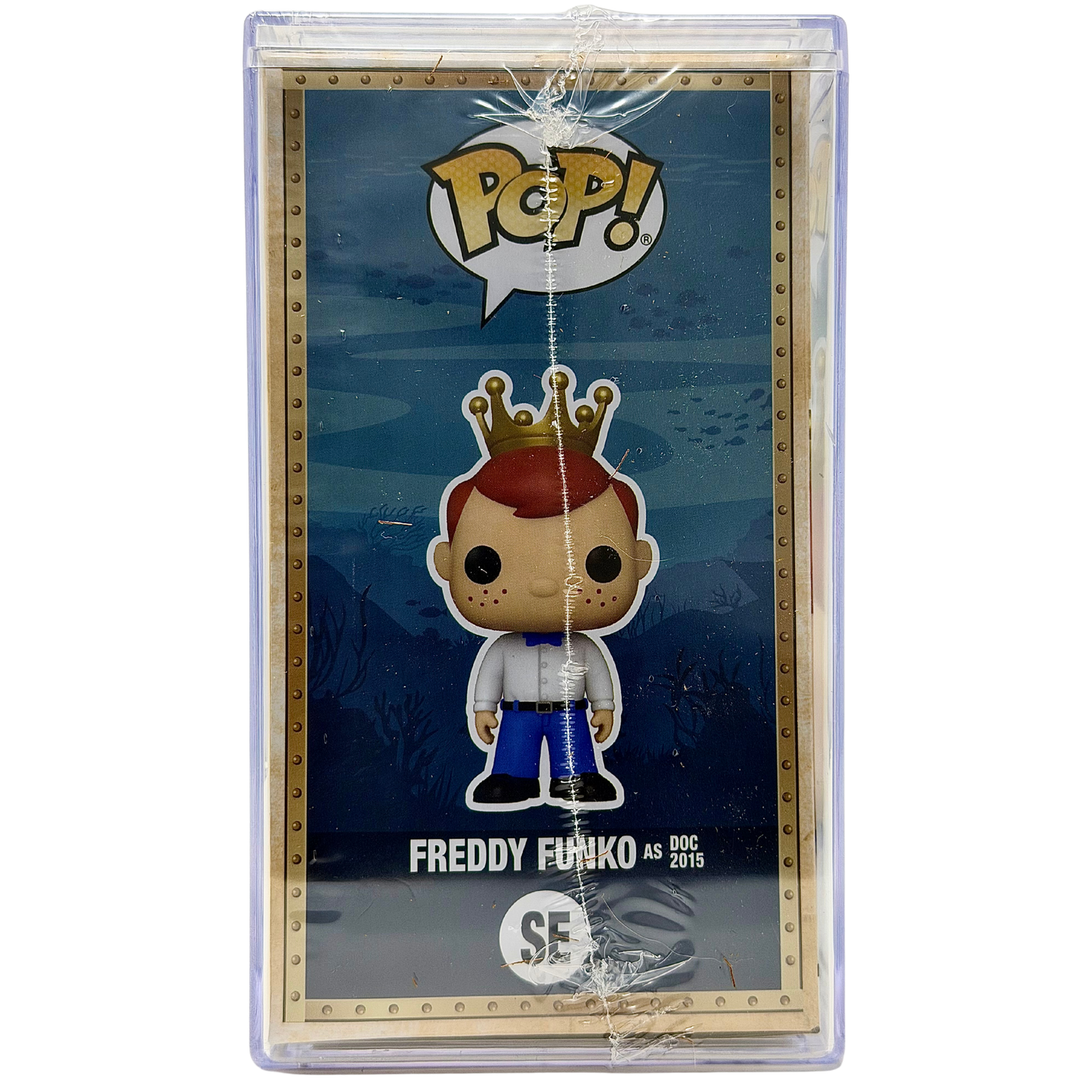 Left-side in-box view of Freddy Funko as Doc 2015 SE Legendary Limited Edition 1,150 PCS from Back to the Future and Funko Fundays 2026