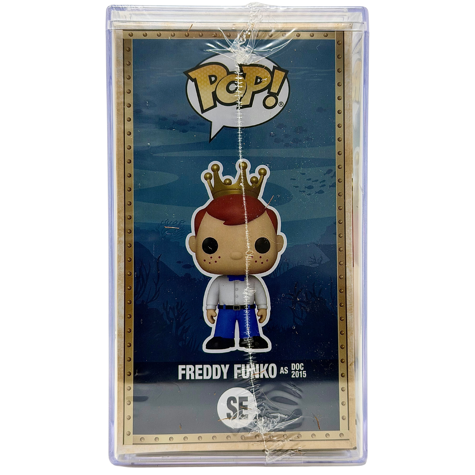 Left-side in-box view of Freddy Funko as Doc 2015 SE Legendary Limited Edition 1,150 PCS from Back to the Future and Funko Fundays 2026