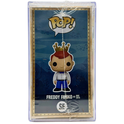 Left-side in-box view of Freddy Funko as Doc 2015 SE Legendary Limited Edition 1,150 PCS from Back to the Future and Funko Fundays 2026
