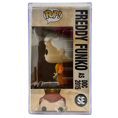 Right-side in-box view of Freddy Funko as Doc 2015 SE Legendary Limited Edition 1,150 PCS from Back to the Future and Funko Fundays 2026