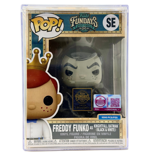 Front in-box view of Freddy Funko as Knightfall Batman Black & White SE Legendary Limited Edition 1,000 PCS from Batman and Funko Fundays 2026