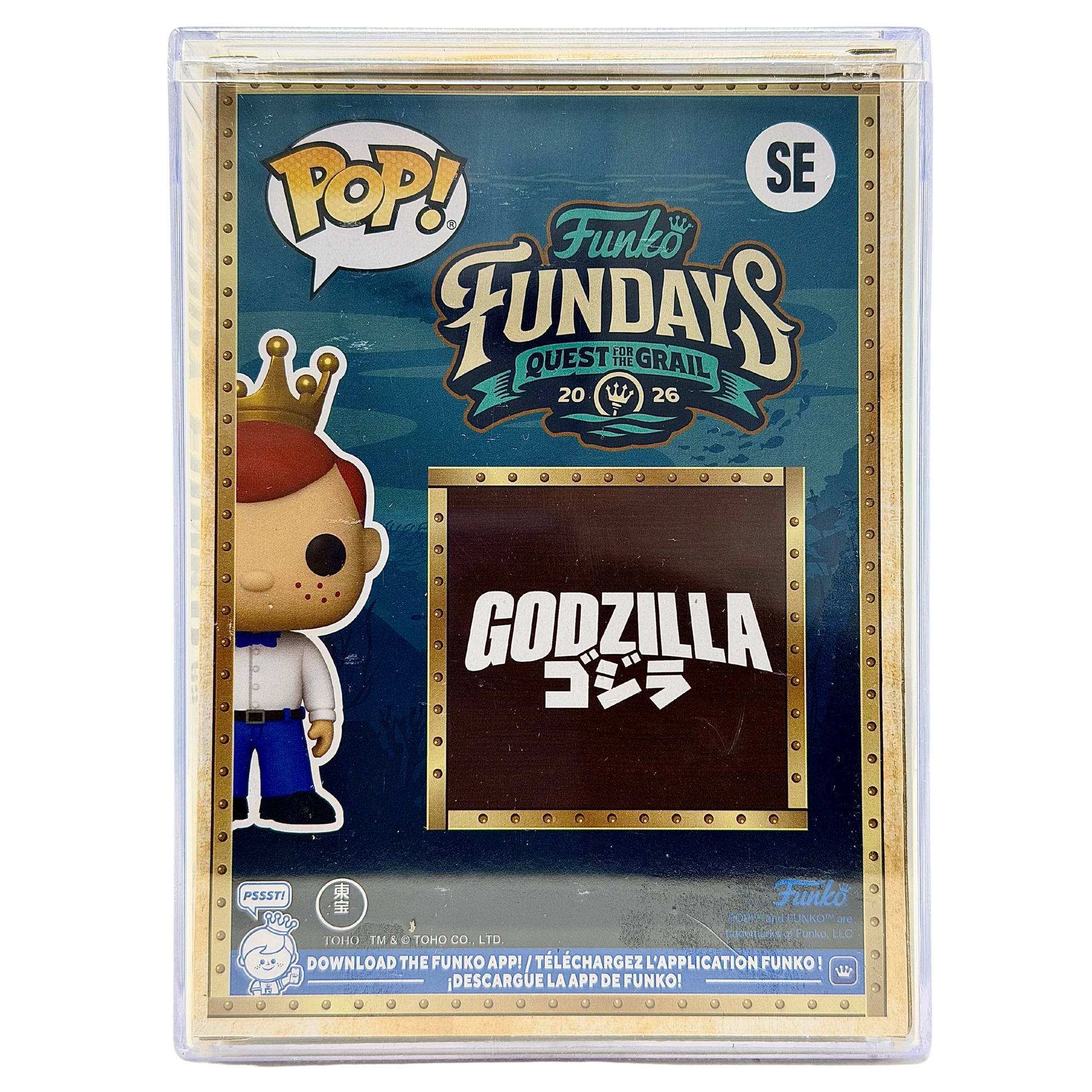 Back in-box view of Freddy Funko as Godzilla SE Legendary Limited Edition 1,150 PCS from Godzilla and Funko Fundays 2026