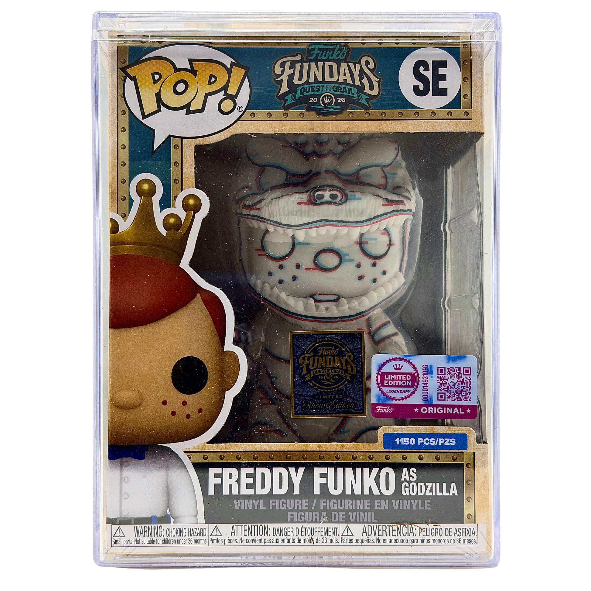 Front in-box view of Freddy Funko as Godzilla SE Legendary Limited Edition 1,150 PCS from Godzilla and Funko Fundays 2026