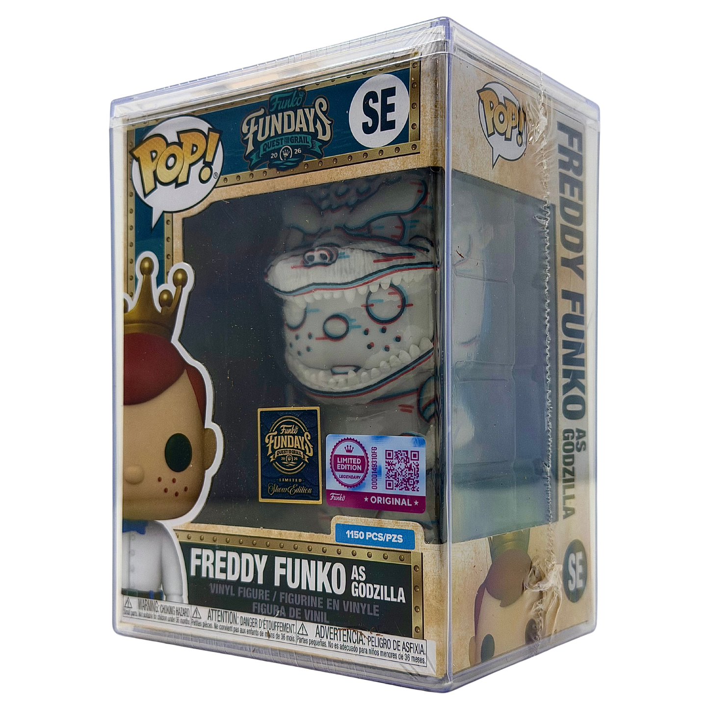 Front right angle in-box view of Freddy Funko as Godzilla SE Legendary Limited Edition 1,150 PCS from Godzilla and Funko Fundays 2026