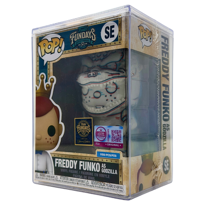 Front right angle in-box view of Freddy Funko as Godzilla SE Legendary Limited Edition 1,150 PCS from Godzilla and Funko Fundays 2026