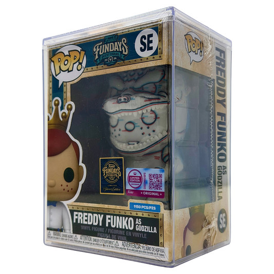Front right angle in-box view of Freddy Funko as Godzilla SE Legendary Limited Edition 1,150 PCS from Godzilla and Funko Fundays 2026